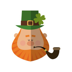 leprechaun smoking a pipe over white background. colorful design. vector illustration