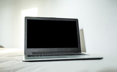 Computer on a desk on a white background.