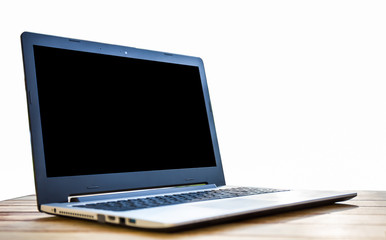 Computer on a desk on a white background.