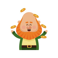 irish leprechaun with golden coins over white background. colorful design. vector illustration