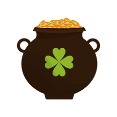 pot with green clover icon over white background. colorful design. vector illustration
