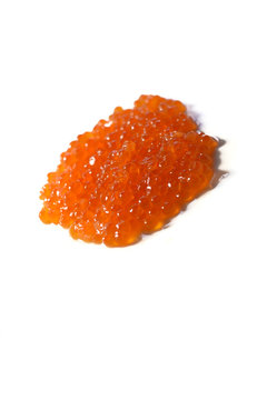 Salmon red caviar on white background. Delicious diet