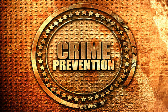 crime prevention, 3D rendering, metal text