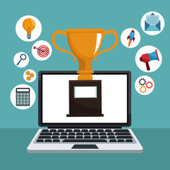 digital marketing laptop trophy icons vector illustration eps 10