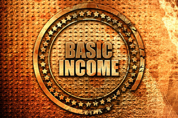 basic income, 3D rendering, metal text
