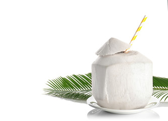 Coconut on white background