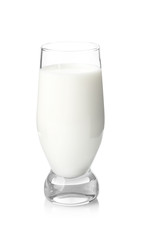 Glass of tasty milk on white background