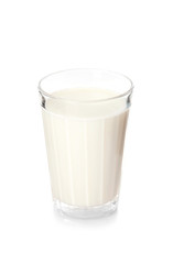 Glass of tasty milk on white background
