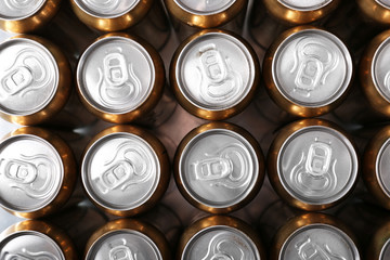 Cans of beer, top view