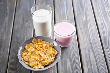 Healthy breakfast with cornflakes. Milk diet concept