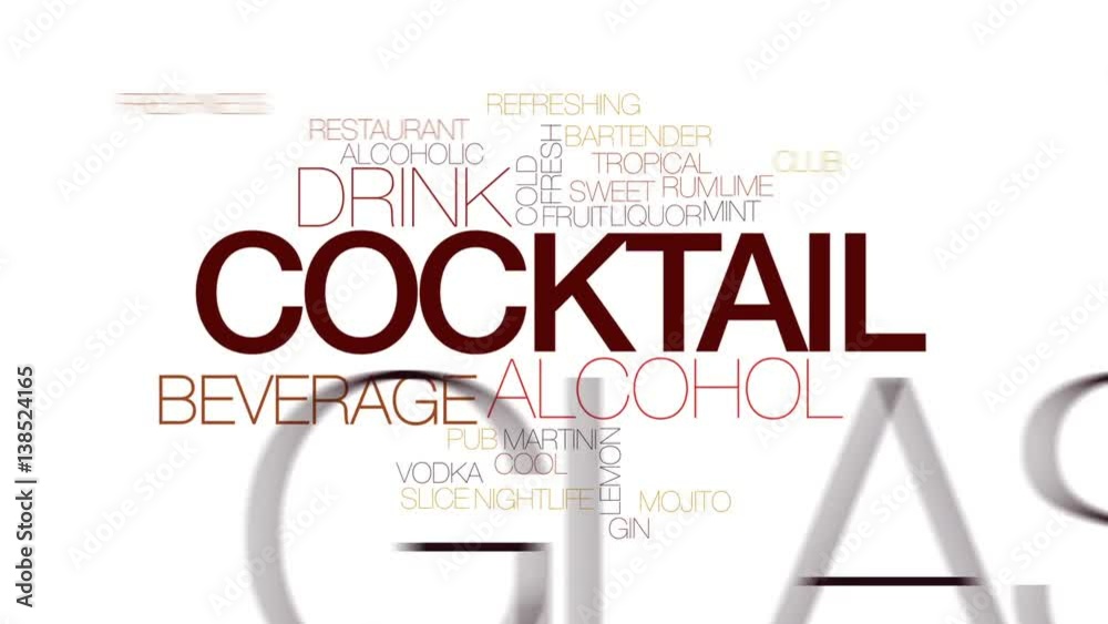 Poster cocktail animated word cloud, text design animation. kinetic typography.