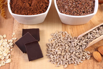 Natural ingredients and products containing magnesium and dietary fiber, healthy nutrition