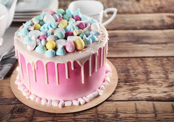 Beautiful Easter cake on wooden table