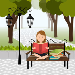 person reading on the park vector illustration design