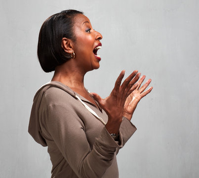 Happy Surprised Black Woman Profile