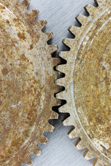 Fototapeta premium grunge corroded gears on scratched metal industrial background