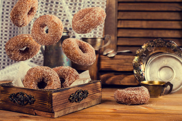 Donuts with sugar and cinnamon