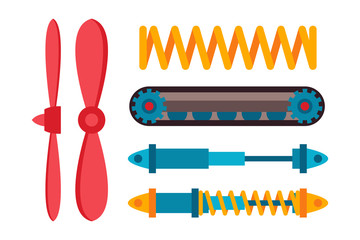 Machine parts different mechanism vector illustration.