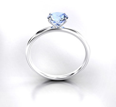 Blue Diamond Ring Isolated On White Background 3d Render