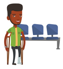 Man with broken leg and crutches.