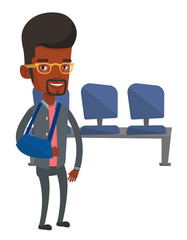 Injured man with broken arm vector illustration.