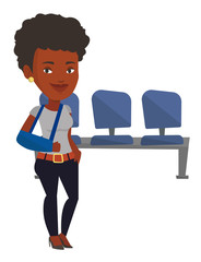 Injured woman with broken arm vector illustration.