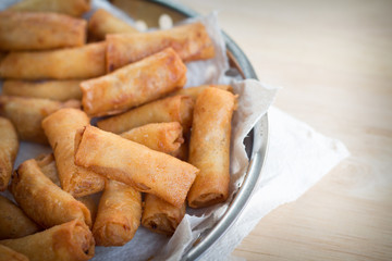 Deep fried spring rolls and deep fried chicken rolls