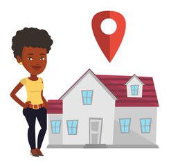 Realtor on background of house with map pointer.