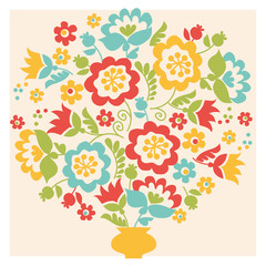 Retro style flower summer bouquet in pastel color. Floral folk style simple design for greeting cards, Easter, thanksgiving, scrap booking. .