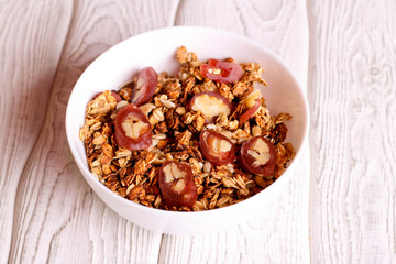 Baked homemade granola in bowl