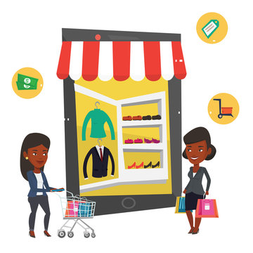 African women using mobile shopping.