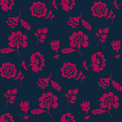 Simple floral decorative seamless pattern inspired by Ukrainian folk culture. Monochrome red flower repeatable element for cloth, fabric, background, wrapping paper