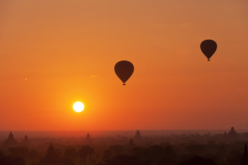 Sun and balloons in Bagan Myanmar 