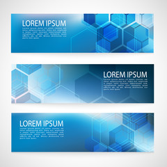 Fototapeta premium Vector Banner Abstract geometric background. Template brochure design. Blue hexagon shape