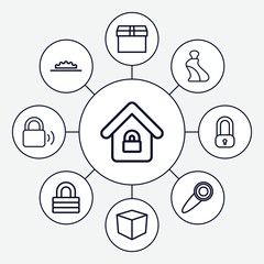 Set of 9 closed outline icons