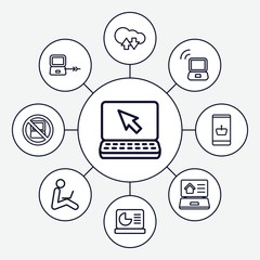 Set of 9 laptop outline icons