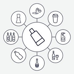 Set of 9 bottle outline icons
