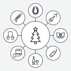 Set of 9 christmas outline icons