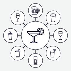 Set of 9 alcohol outline icons