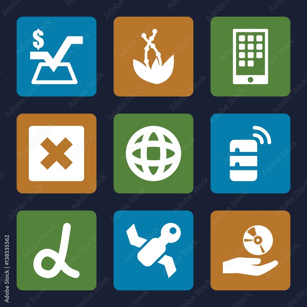 Poster set of 9 application filled icons