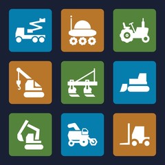 Set of 9 tractor filled icons