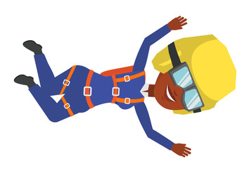 African parachutist jumping with parachute.