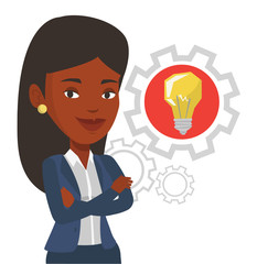 Woman with business idea bulb in gear.