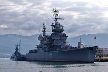 Fototapeta premium Soviet cruiser Mikhail Kutuzov in Novorossiysk, Russia