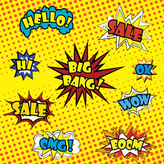 Comics Bubble with Expression Wow and others in Vintage Style
