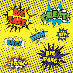 Comics Bubble with Expression Wow and others in Vintage Style