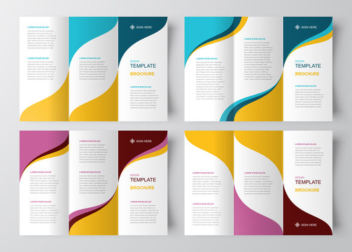 brochure design template vector tri-fold abstract waves curves set