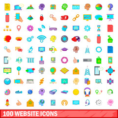 100 website icons set, cartoon style