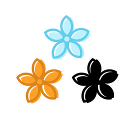 Set of Flower Icons with Five Petals.