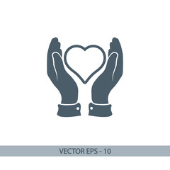 heart in hand icon, vector illustration. Flat design style 